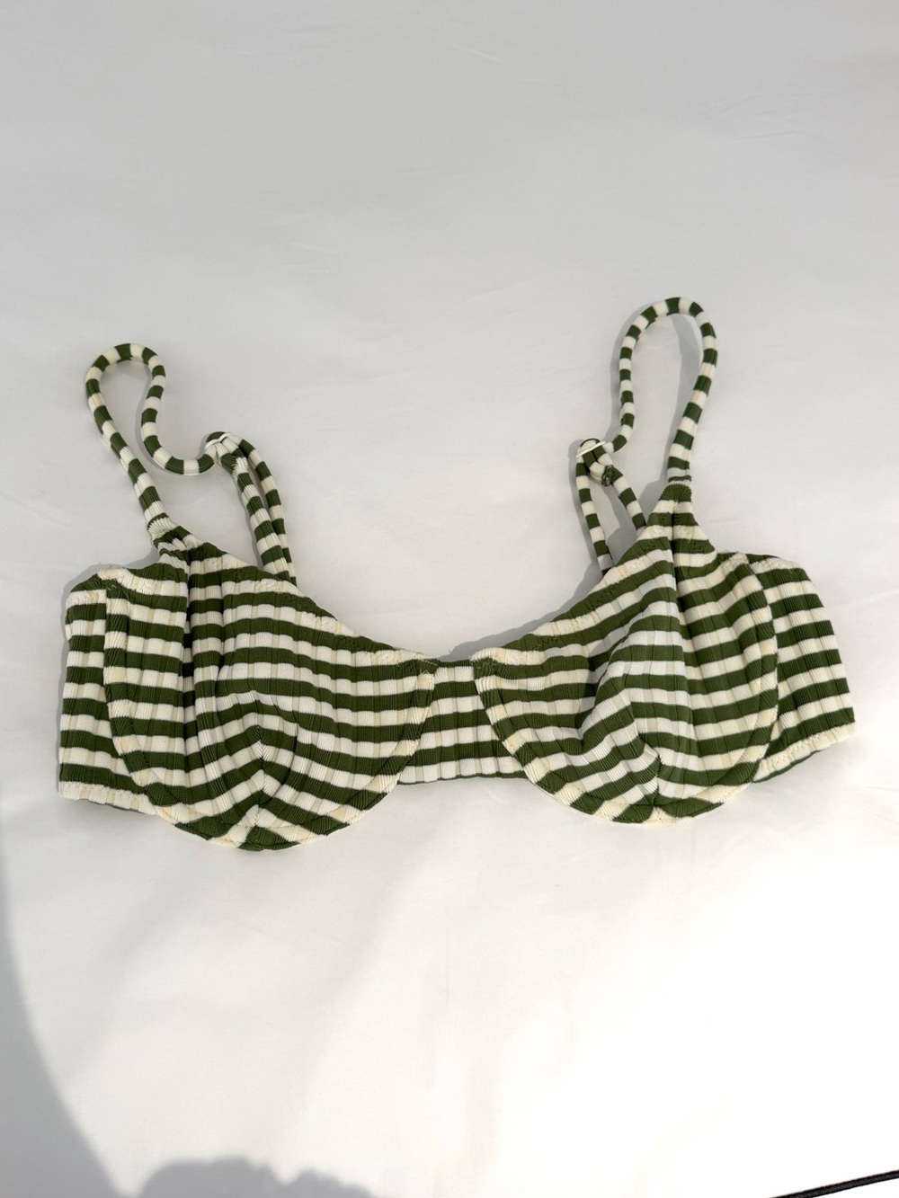 SOLID & STRIPED Olive Green and White Striped Underwire Bikini Top
